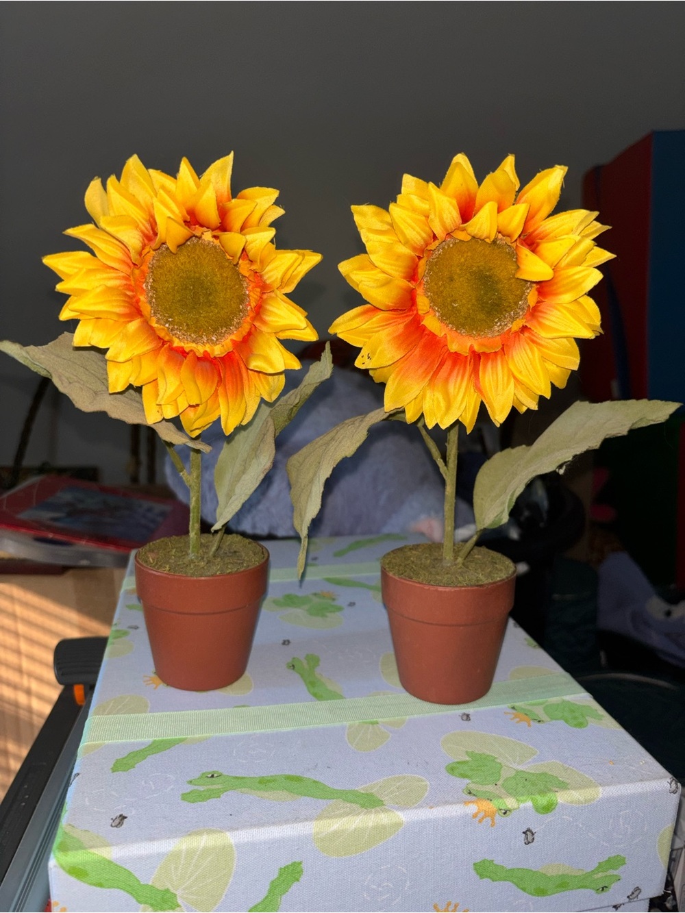Pair of Yellow Artificial Sunflower Potted Faux Florals